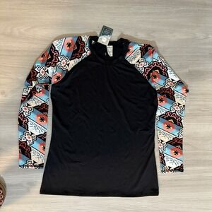 Eidon Top Womens Surf Parker Rash Guard Long Sleeve Black & Aztec Size XL NWT